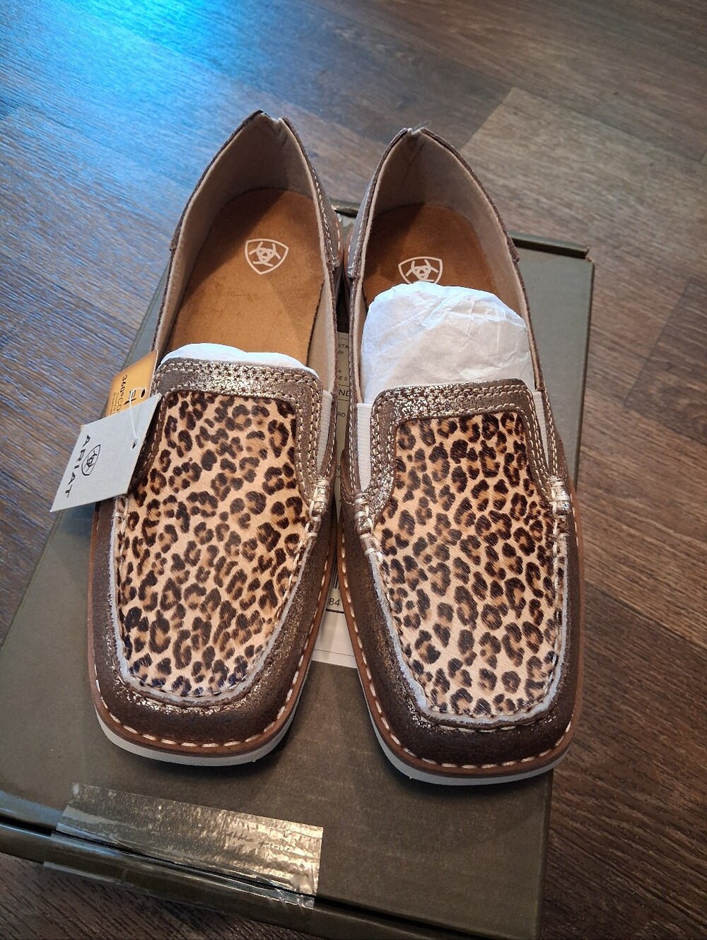 Ariat Cruiser Loafers Womens Bronze Leopard Calf Hair Western 8B Shoes